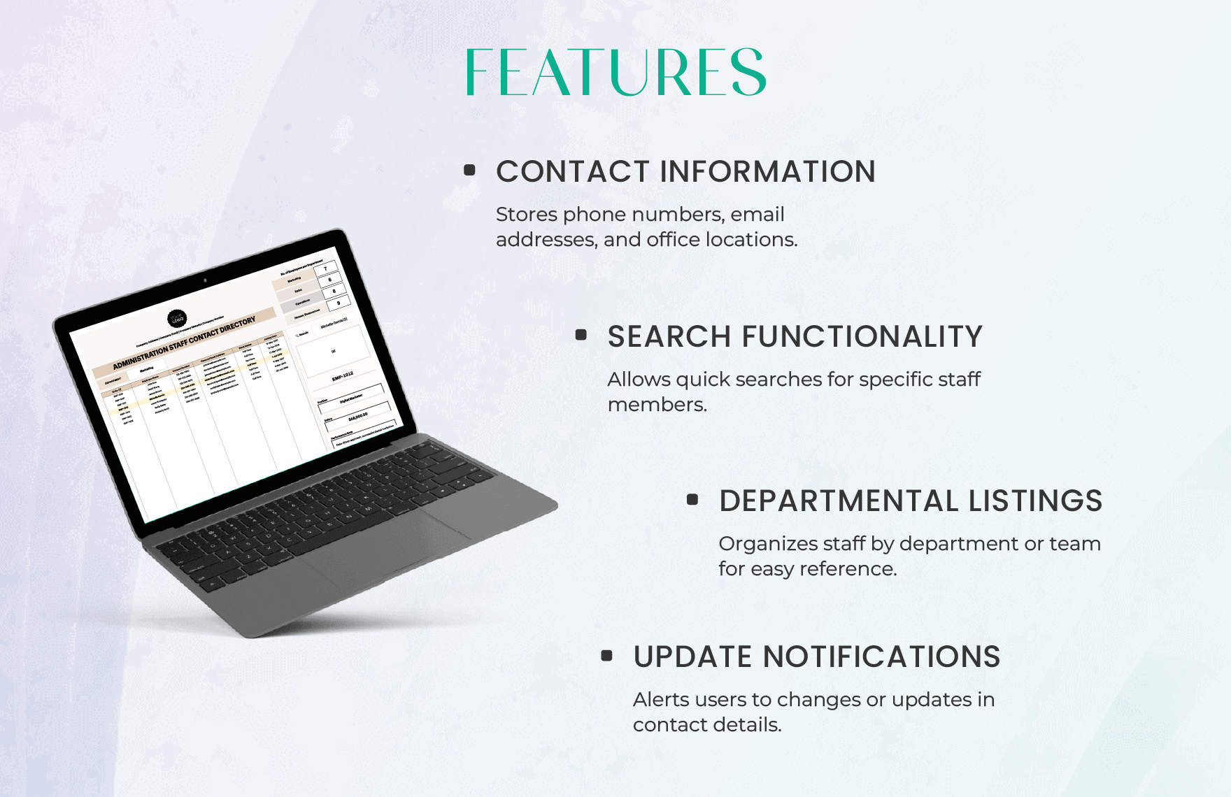 Administration Staff Contact Directory Template