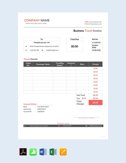 16+ FREE Travel Invoice Templates - Word | Excel | Template.net