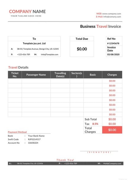 global business travel invoice