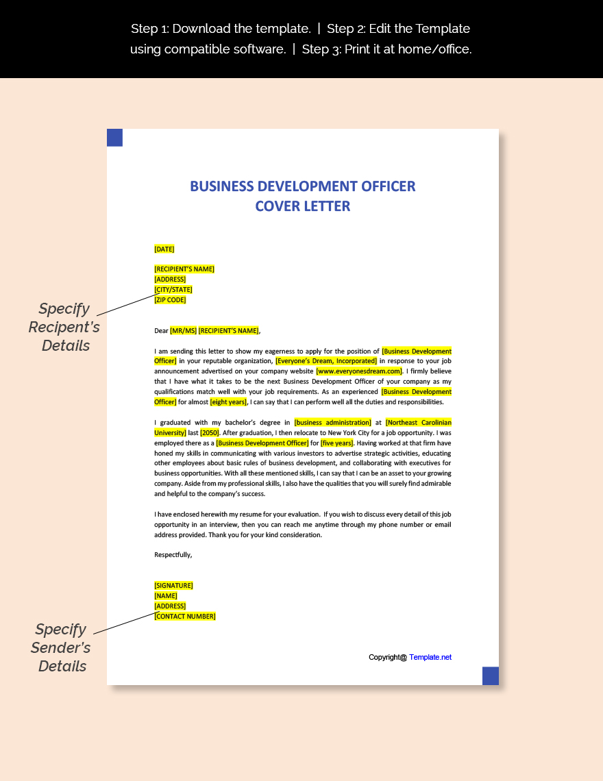 Business Development Officer Cover Letter Template