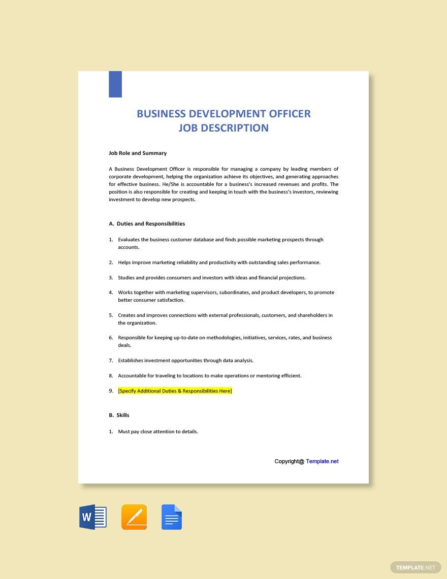 Business Development Job Description Templates Documents Design 