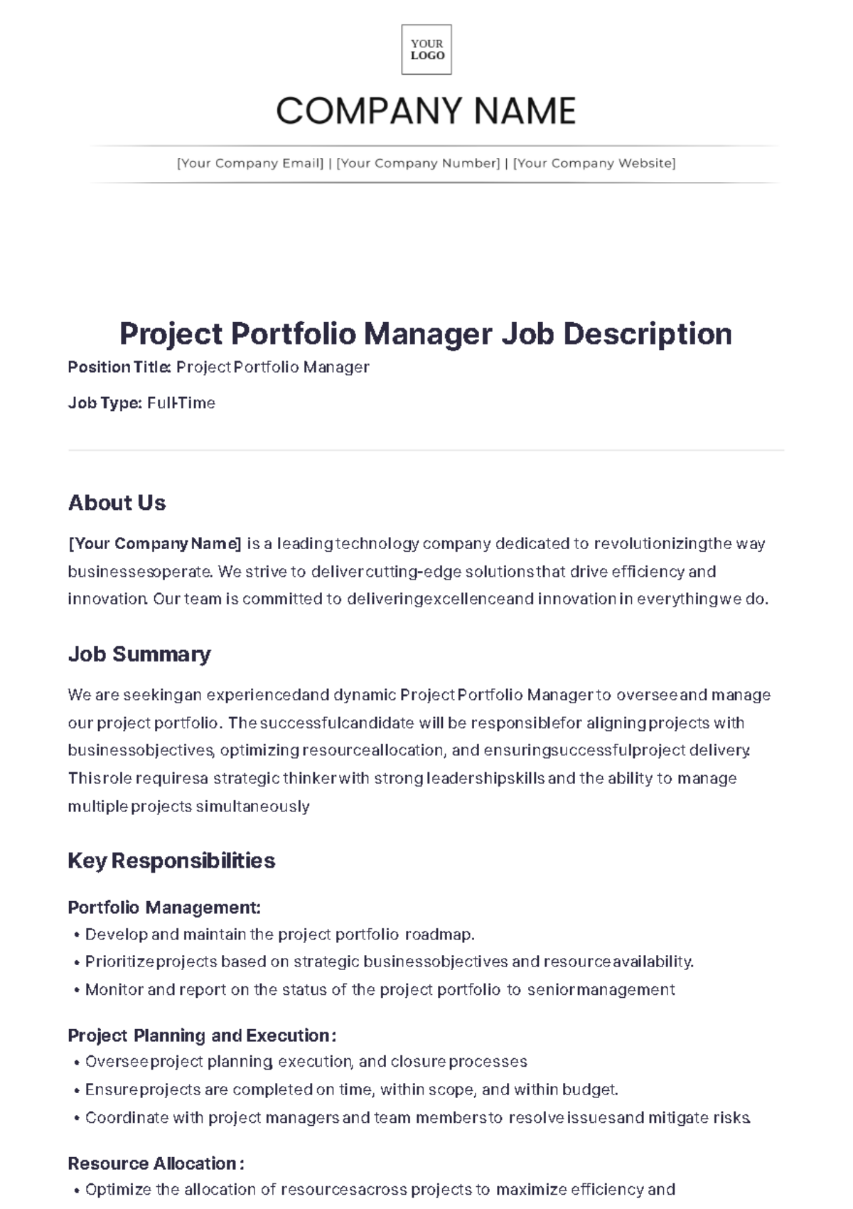 Project Portfolio Manager Job Description - Edit Online & Download