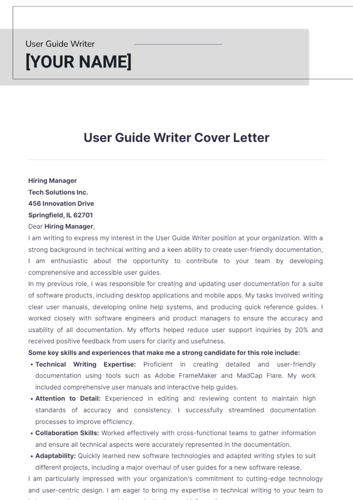 User Guide Writer Cover Letter - Edit Online & Download