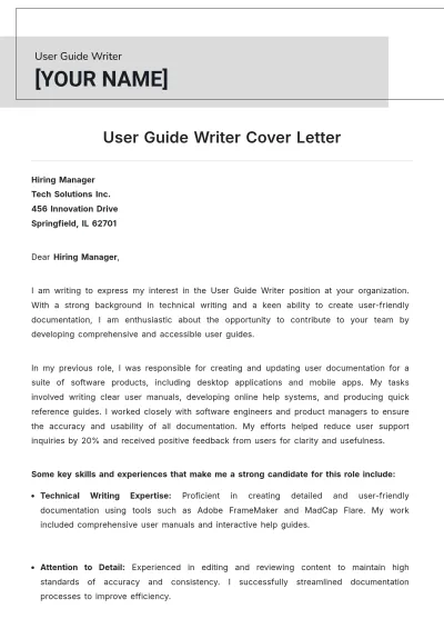 Free User Guide Writer Cover Letter to Edit Online