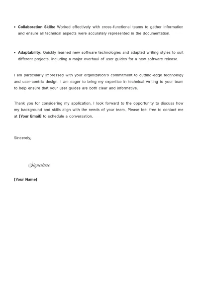 Free User Guide Writer Cover Letter to Edit Online