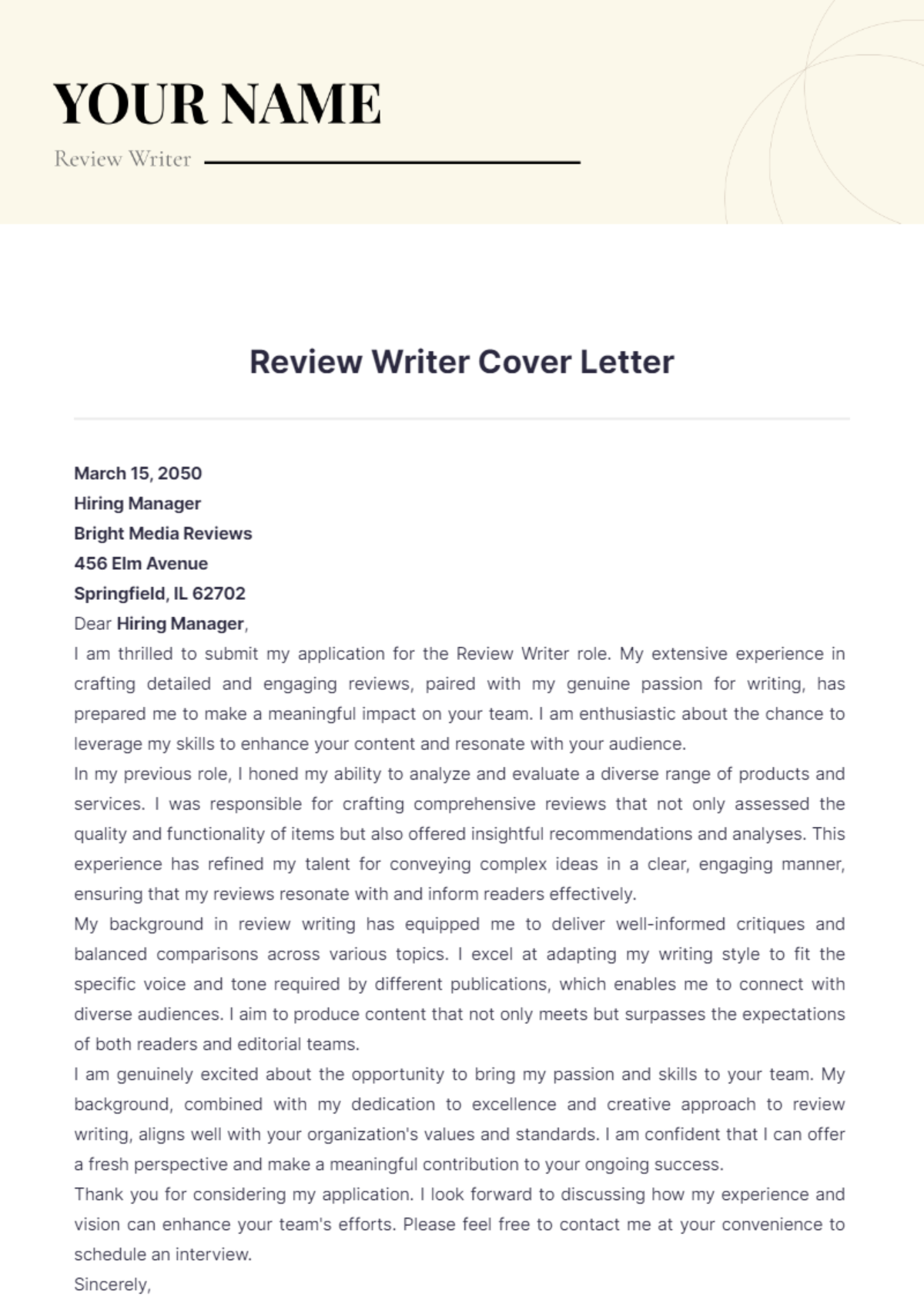 Review Writer Cover Letter - Edit Online & Download