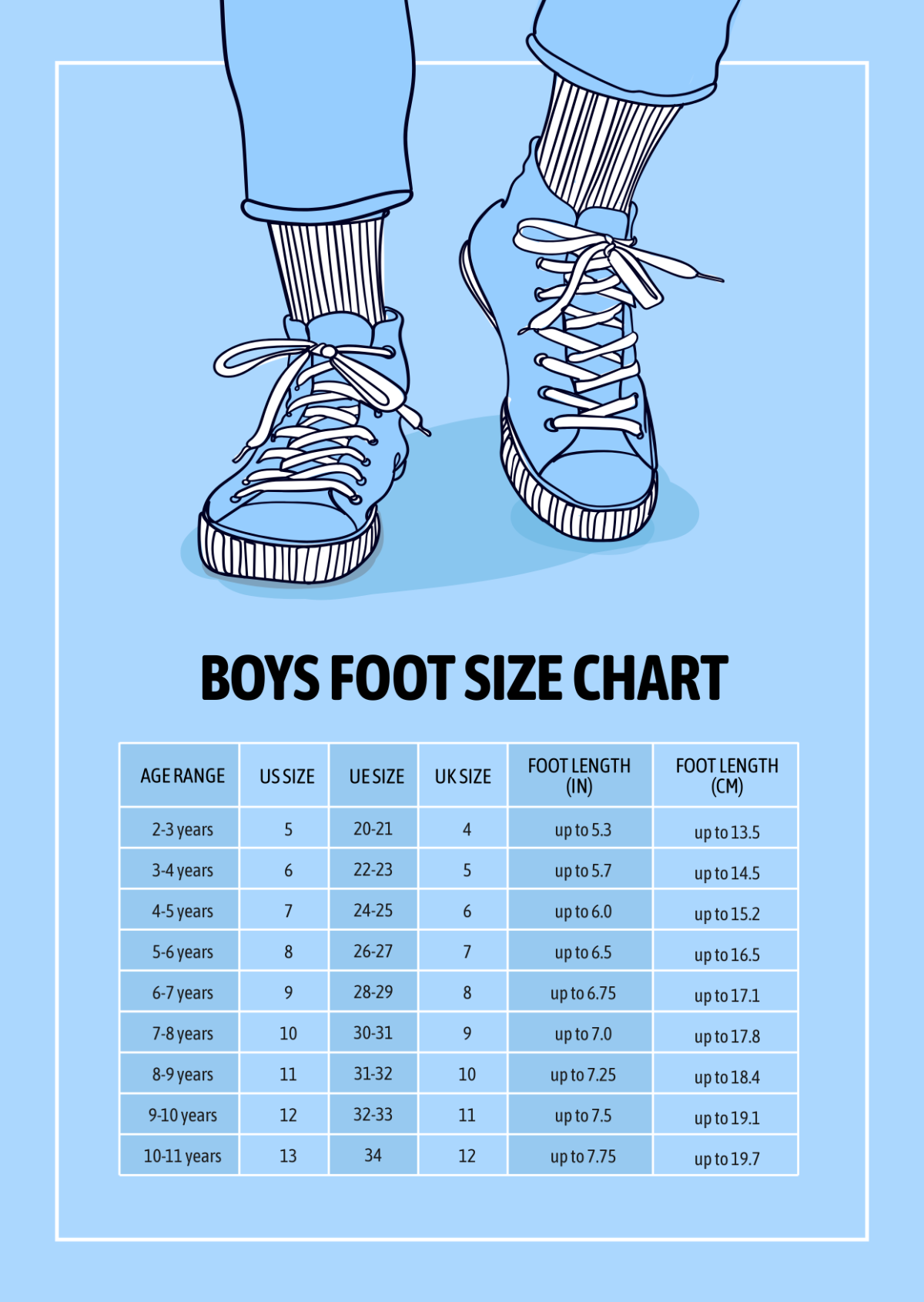 Boys Foot Size Chart