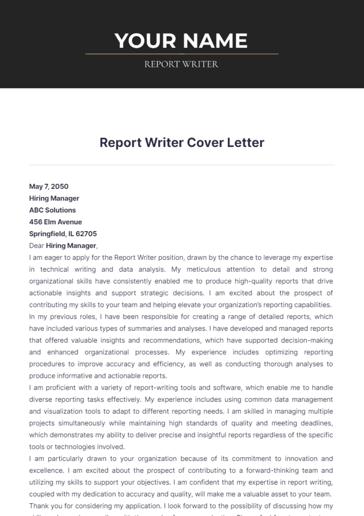 Report Writer Cover Letter - Edit Online & Download