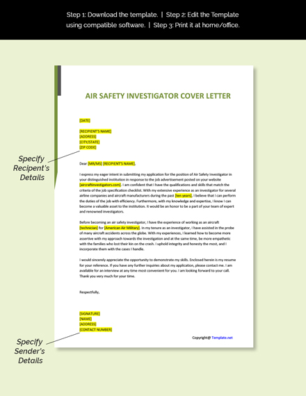 Free Air Safety Investigator Cover Letter Template