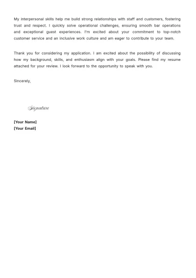 Free Bar Supervisor Cover Letter to Edit Online