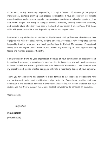 Free Supervisor Cover Letter to Edit Online