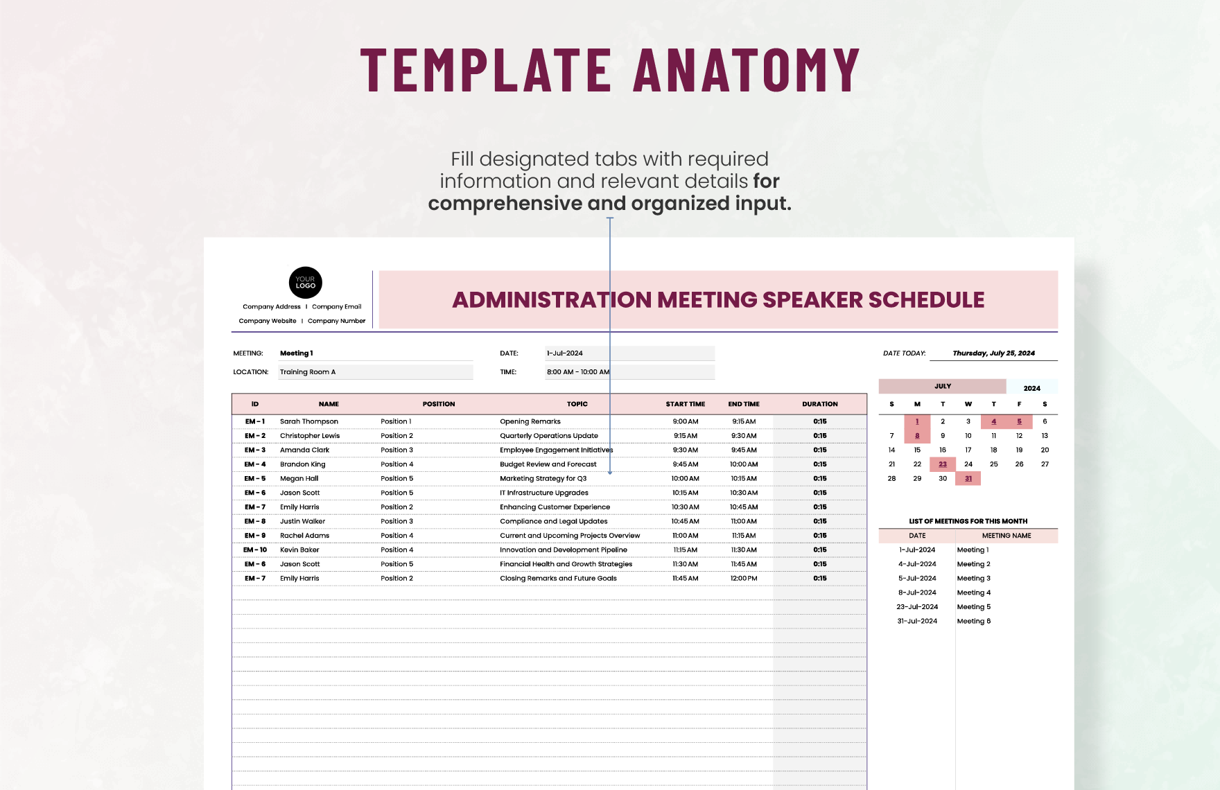 Administration Meeting Speaker Schedule Template