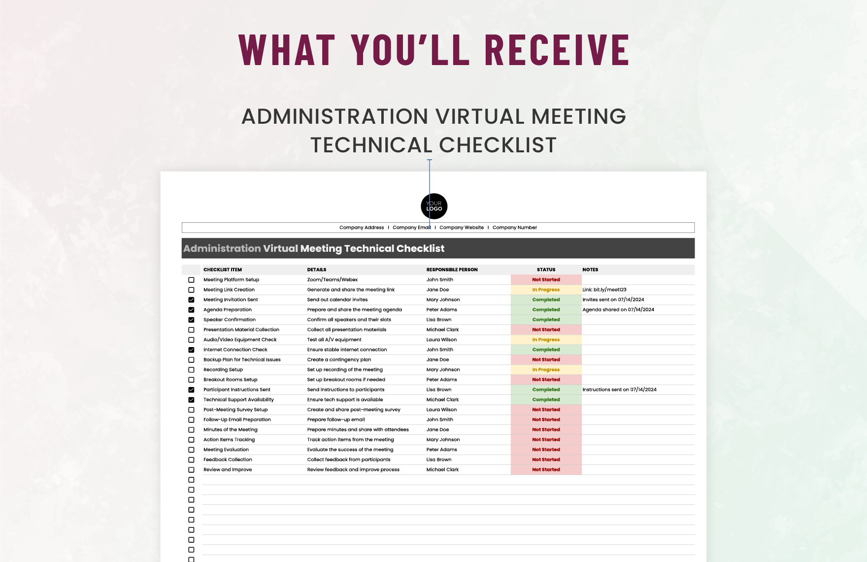 Administration Virtual Meeting Technical Checklist Template