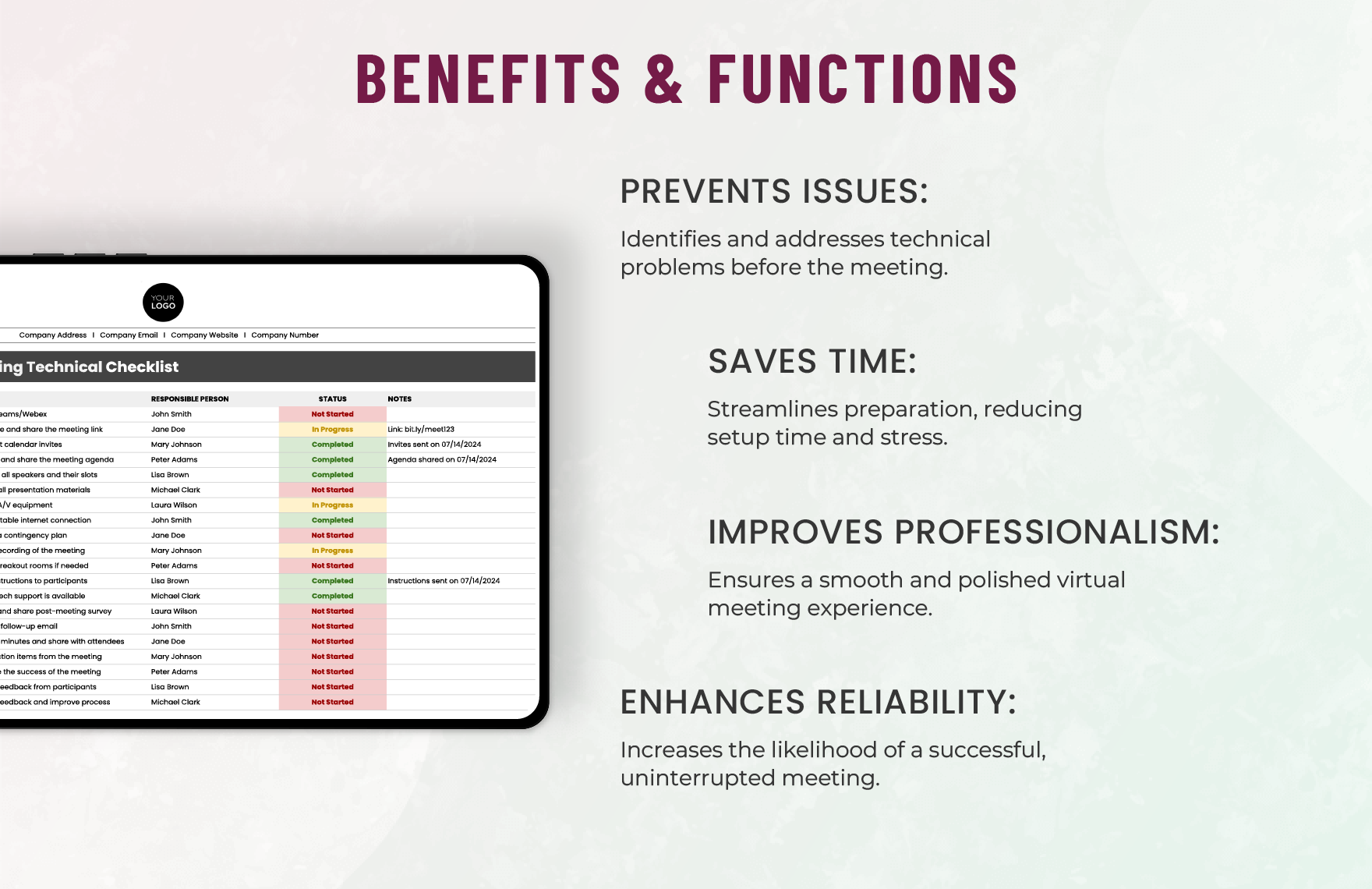 Administration Virtual Meeting Technical Checklist Template