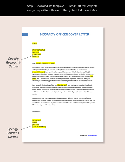 cover letter for biosafety officer