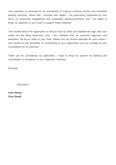 Free Bank Supervisor Cover Letter to Edit Online