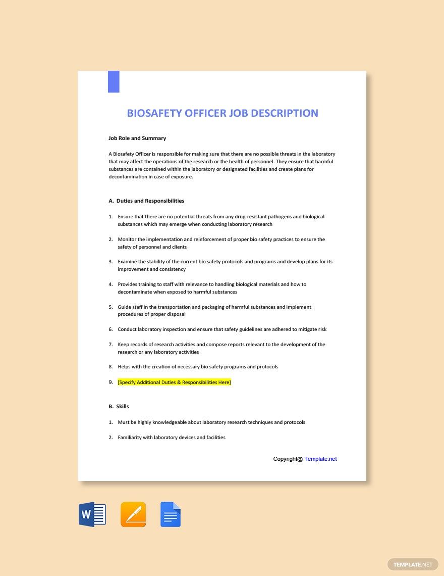 Free Biosafety Officer Job Ad Description Template Google Docs Word Apple Pages Template