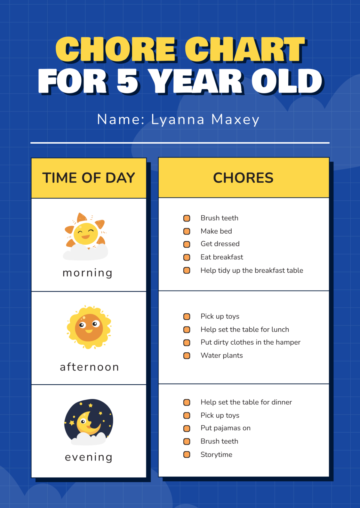 Chore Chart For 5 Year Old