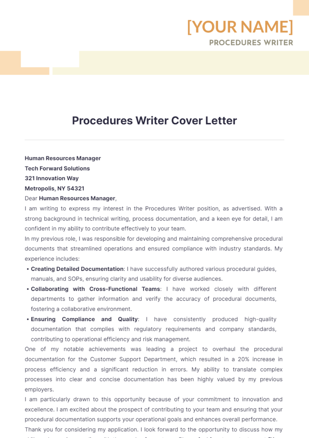 Procedures Writer Cover Letter - Edit Online & Download