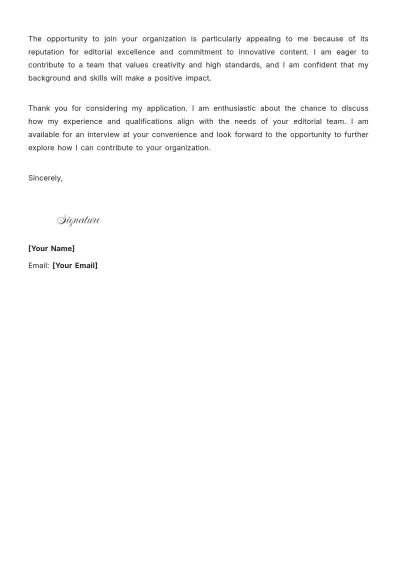Free Editorial Writer Cover Letter to Edit Online