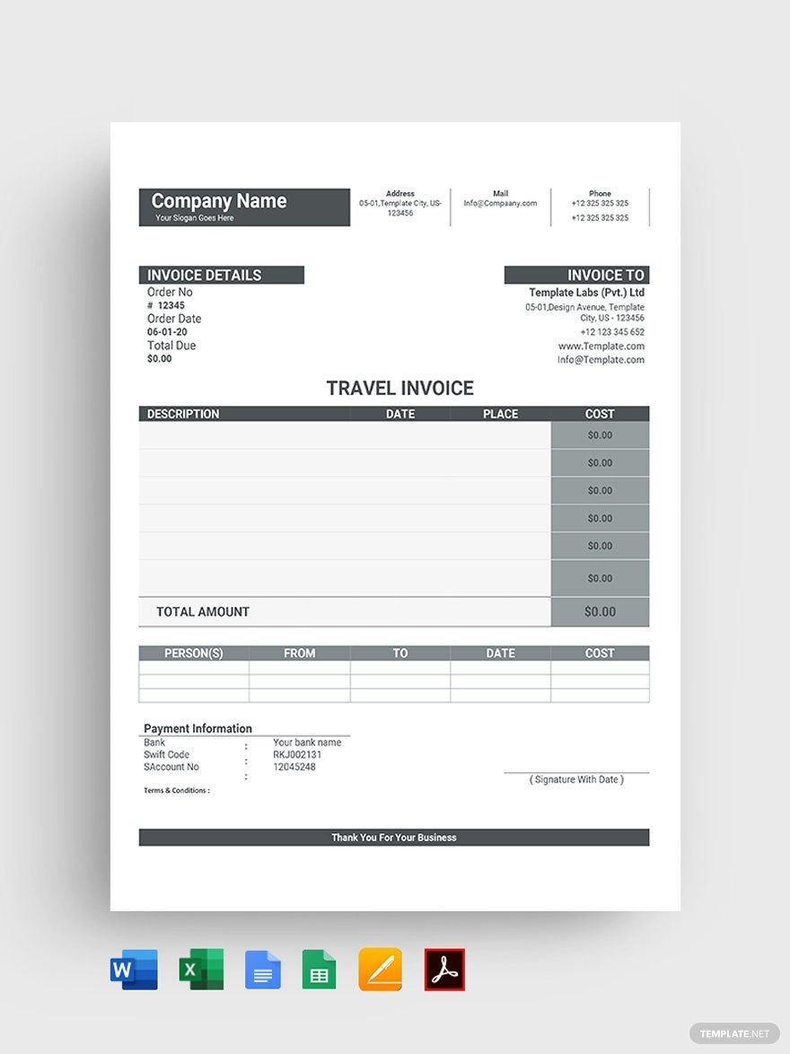 Free Sample Travel Invoice Template