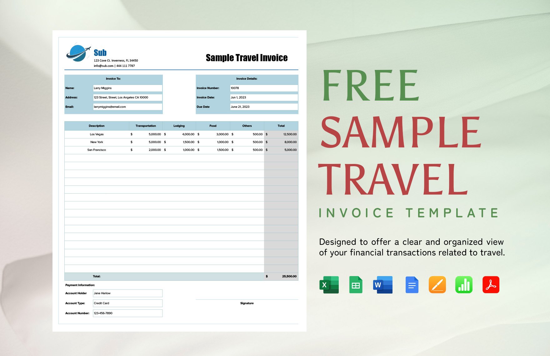 Sample Travel Invoice Template