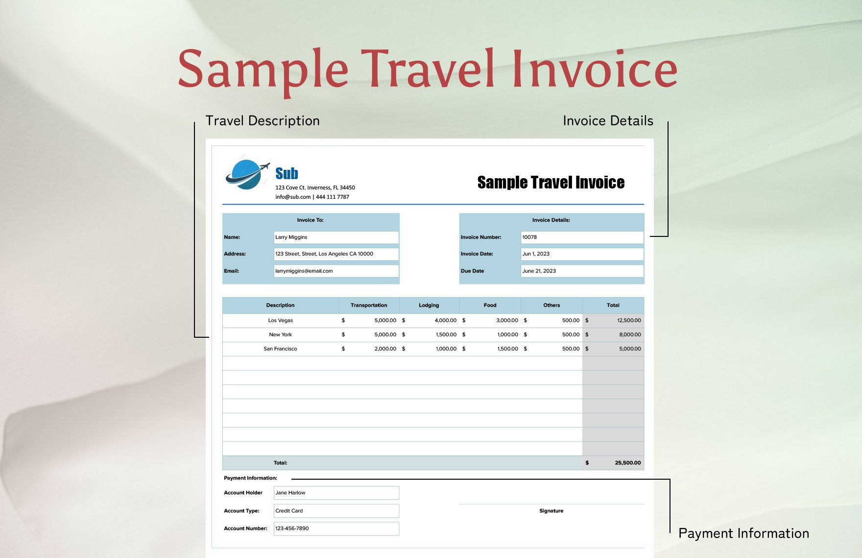 Sample Travel Invoice Template