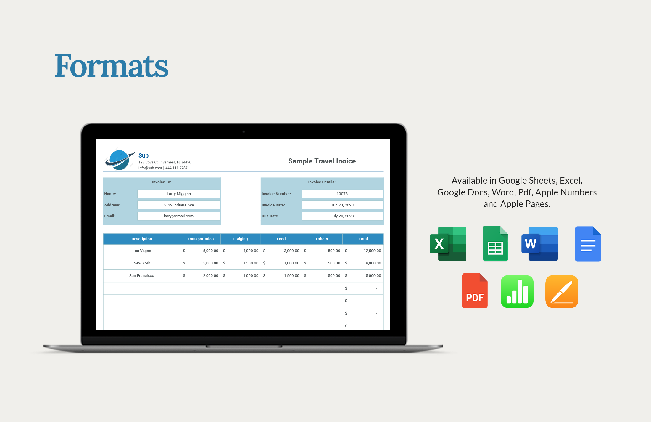 Sample Travel Invoice Template - Download in Word, Google Docs, Excel ...