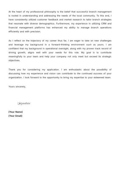 Free Branch Supervisor Cover Letter to Edit Online