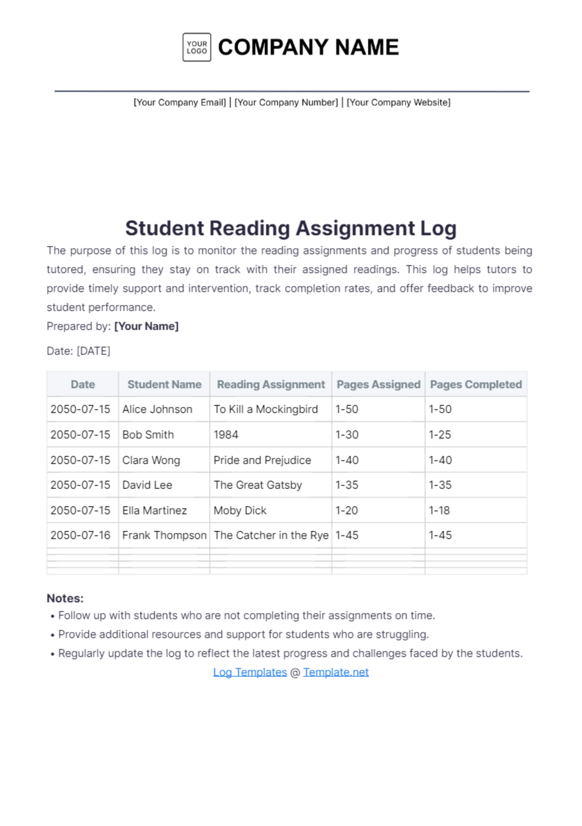 Weekly Reading Log Template - Edit Online & Download