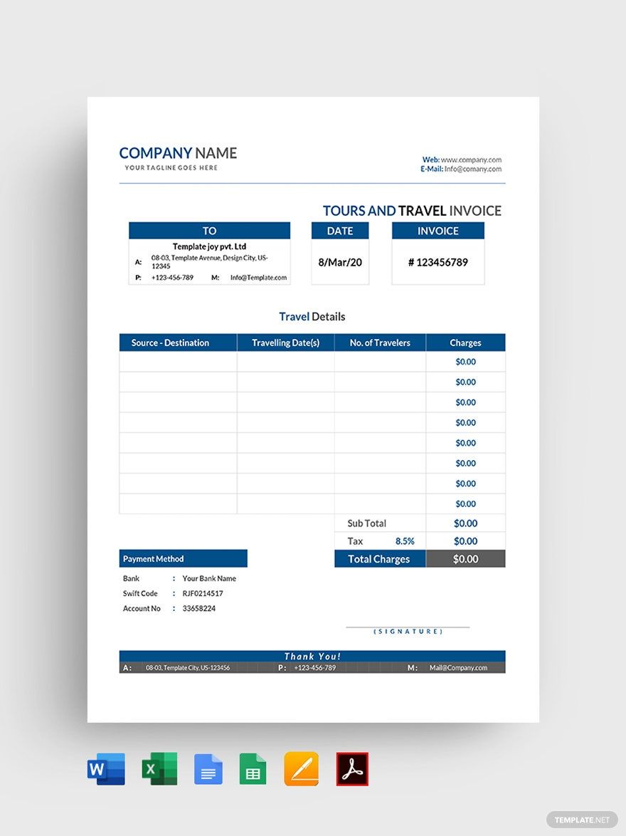 Tour and Travel Invoice Template