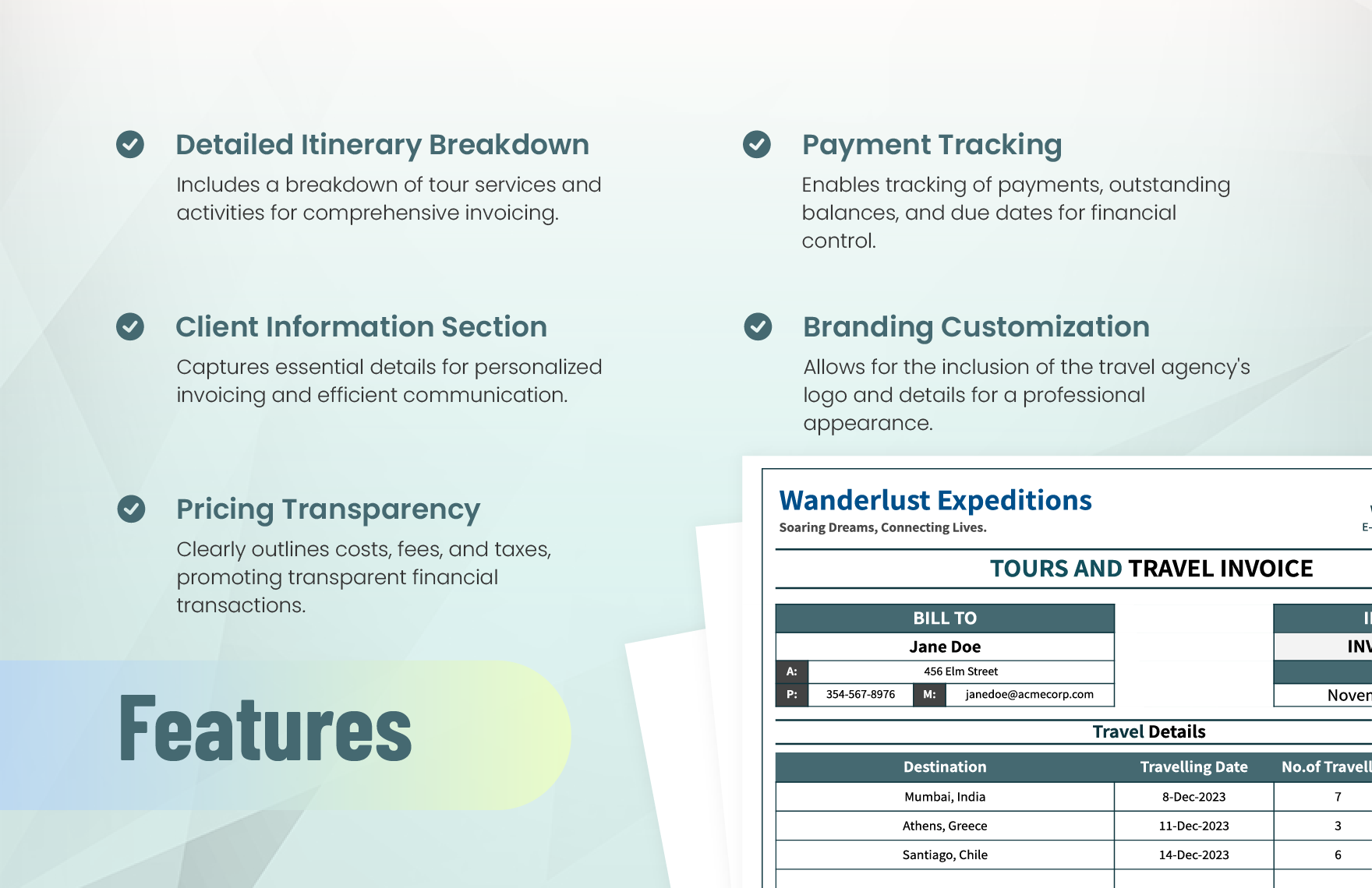 Tour and Travel Invoice Template