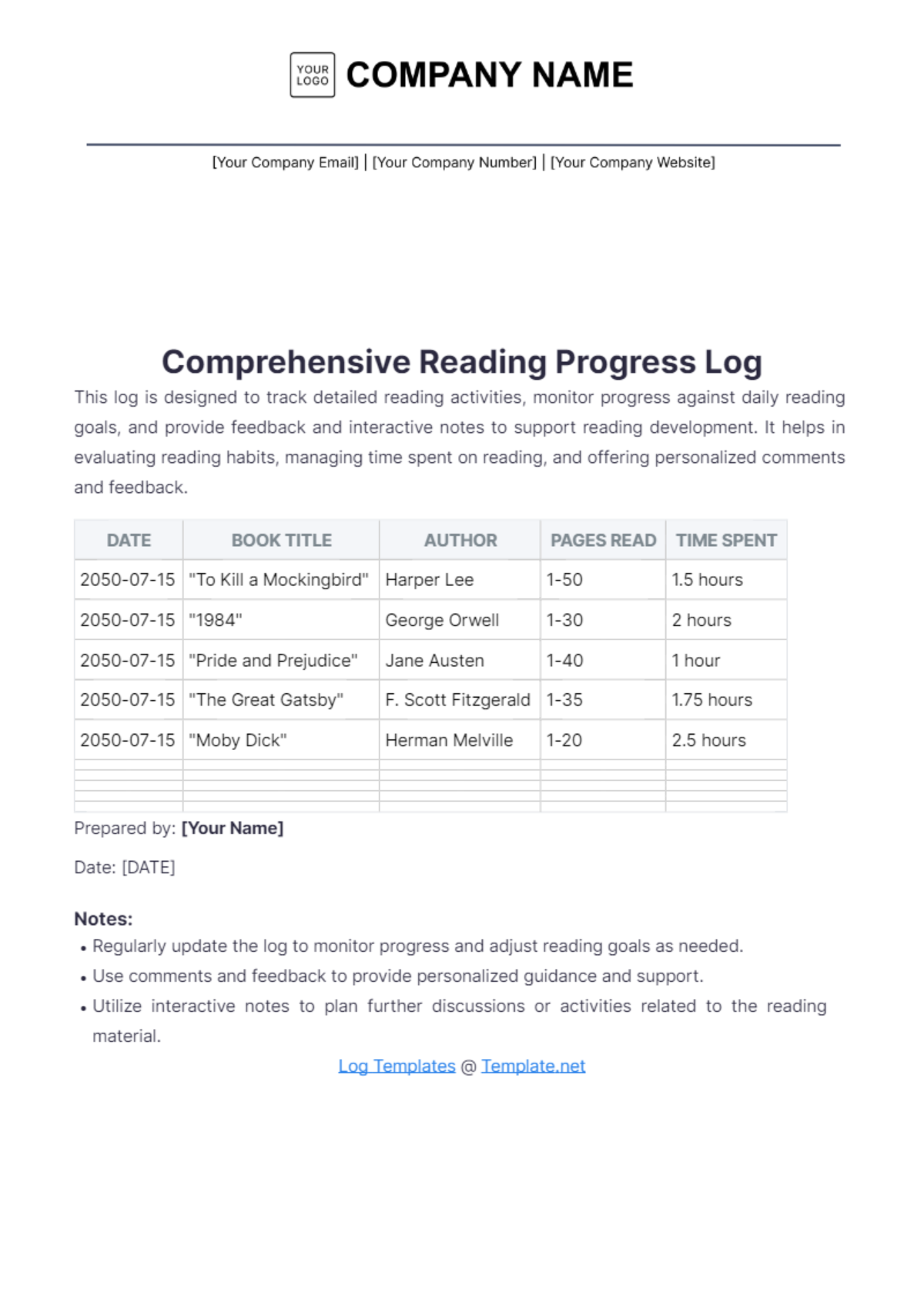 Daily Reading Log Template - Edit Online & Download