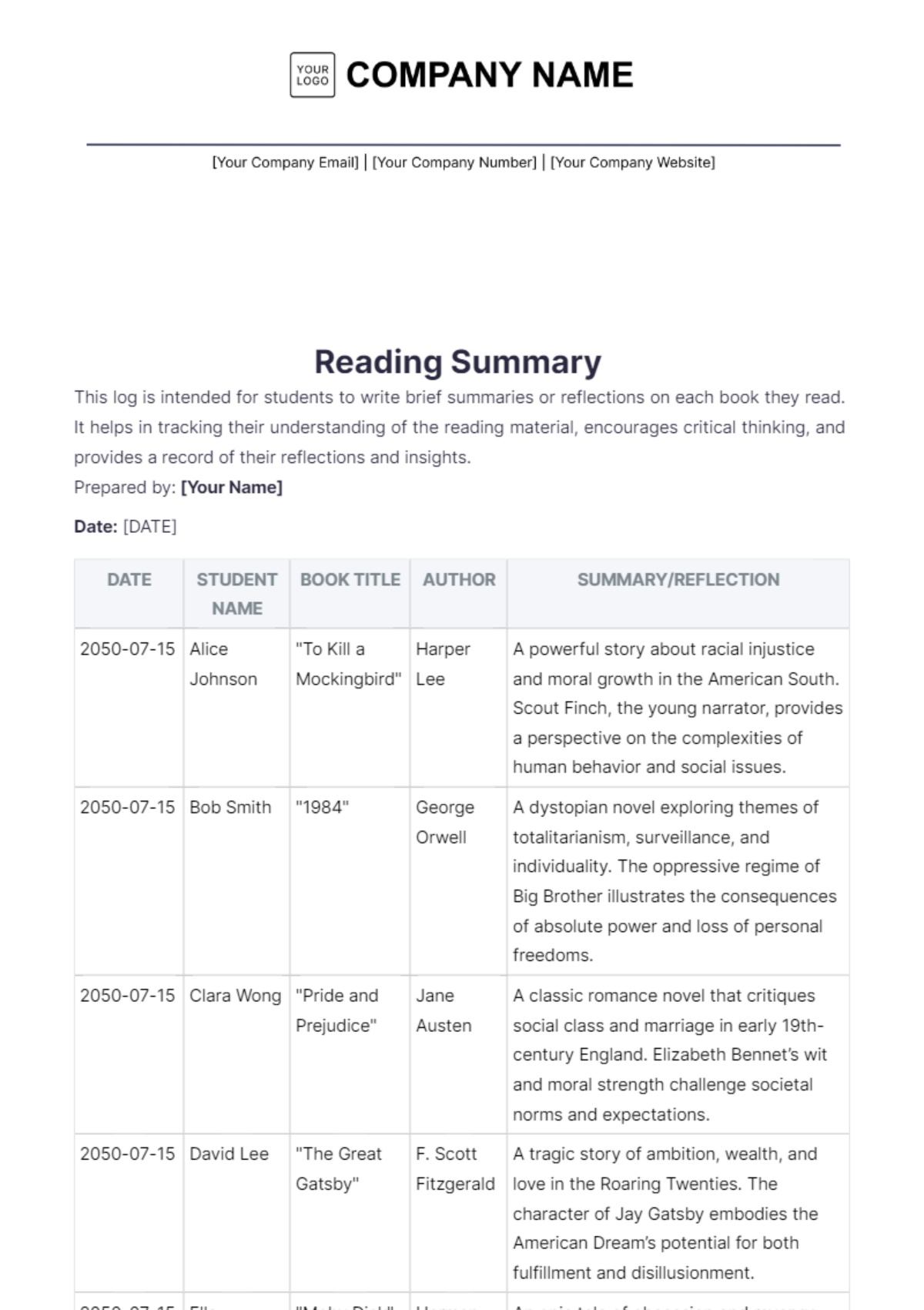 Student Reading Log Template - Edit Online & Download