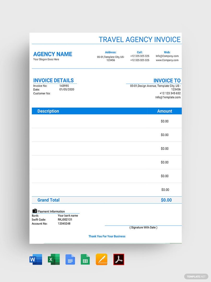 Editable Travel Agency Invoice Template