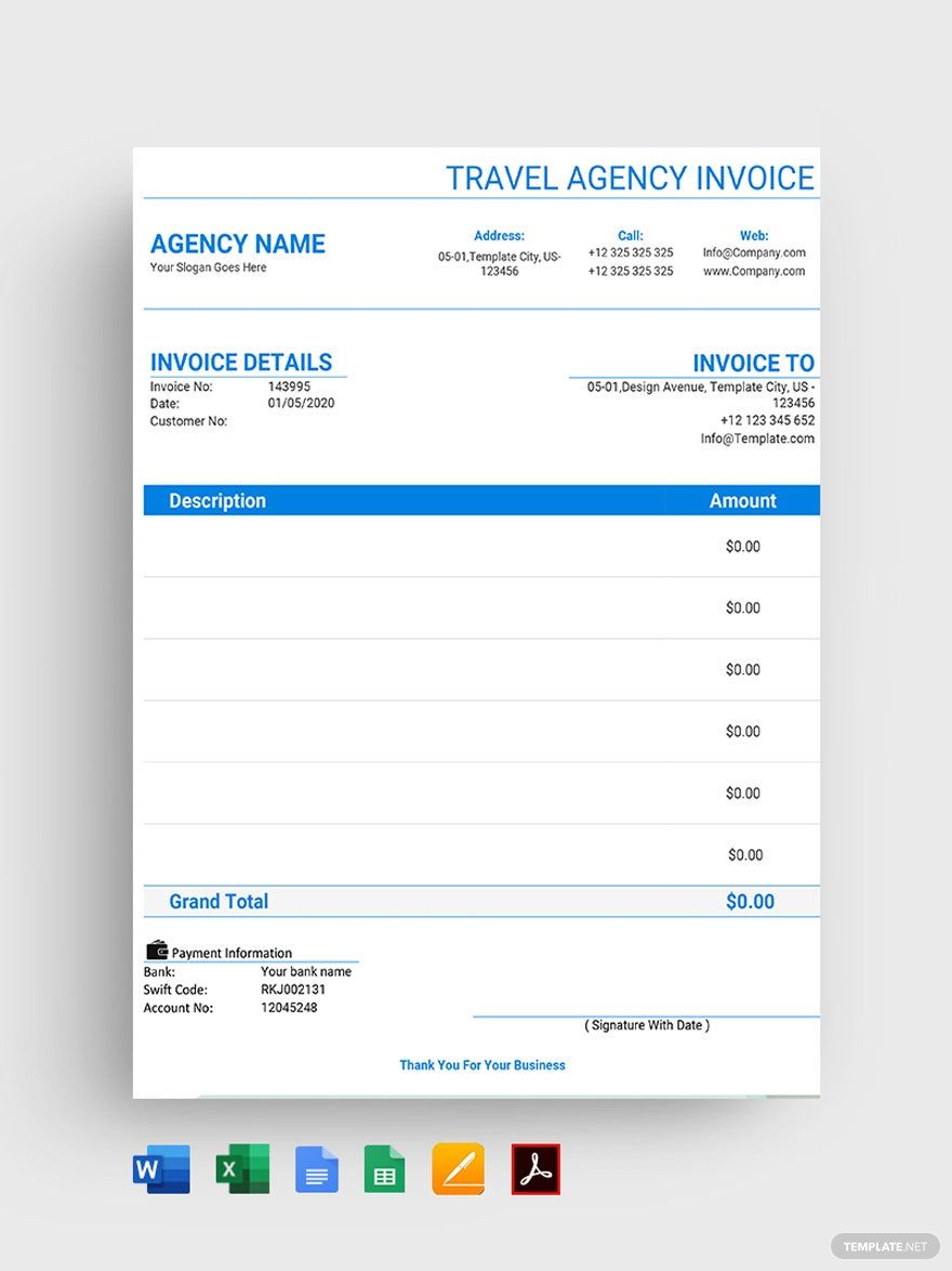 travel agency invoice format excel free download