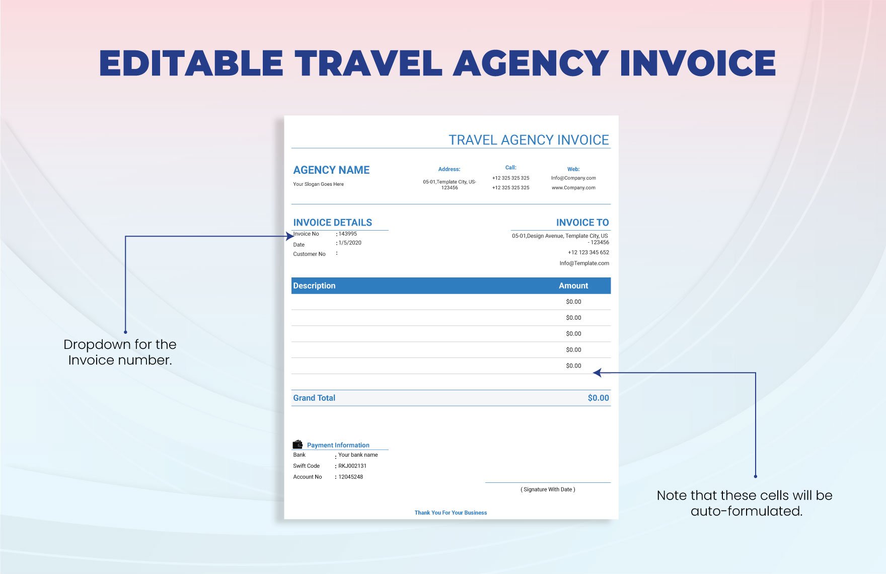 Editable Travel Agency Invoice Template