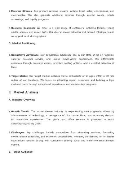 Free Movie Theater Investor Plan Template to Edit Online