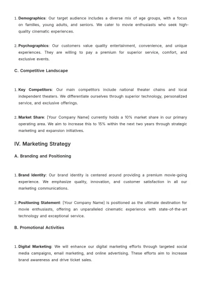 Free Movie Theater Investor Plan Template to Edit Online