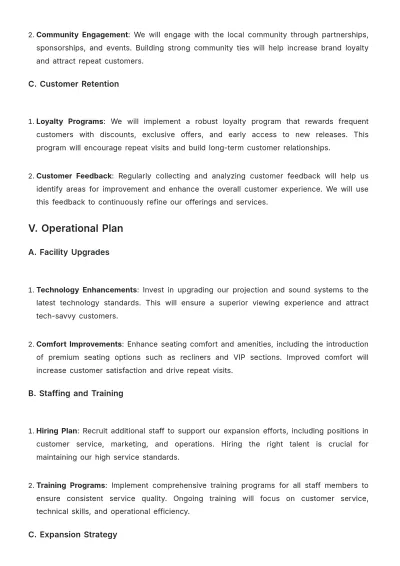 Free Movie Theater Investor Plan Template to Edit Online