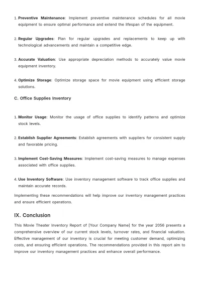 Free Printable Movie Theater Inventory Report Template to Edit Online