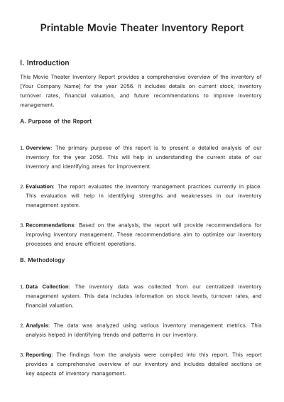 Free Printable Movie Theater Inventory Report Template to Edit Online