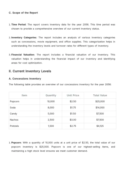 Free Printable Movie Theater Inventory Report Template to Edit Online