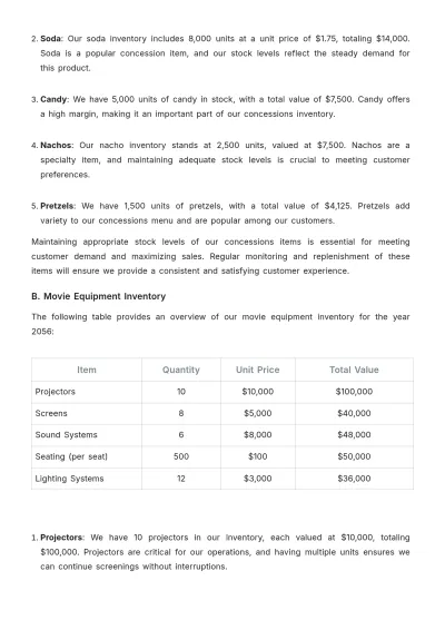 Free Printable Movie Theater Inventory Report Template to Edit Online