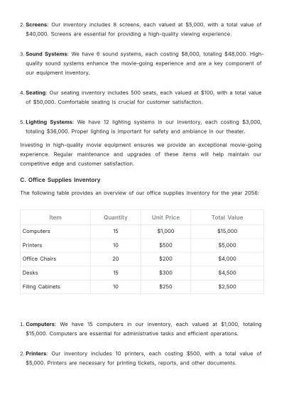 Free Printable Movie Theater Inventory Report Template to Edit Online