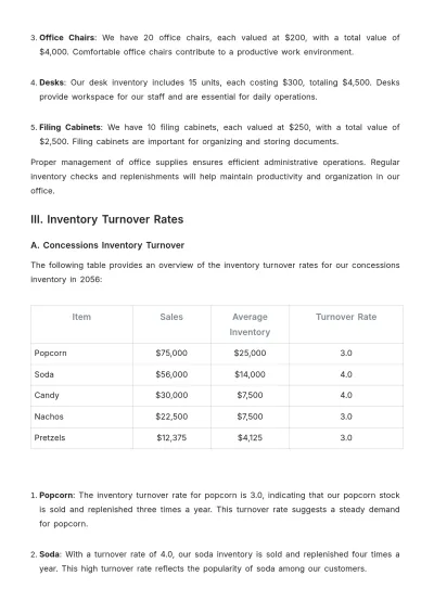 Free Printable Movie Theater Inventory Report Template to Edit Online