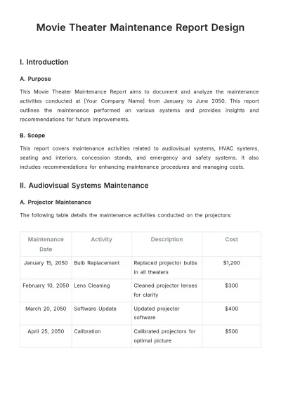 Free Movie Theater Maintenance Report Design Template to Edit Online
