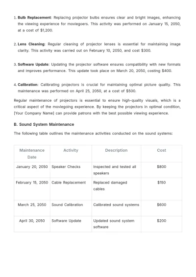 Free Movie Theater Maintenance Report Design Template to Edit Online