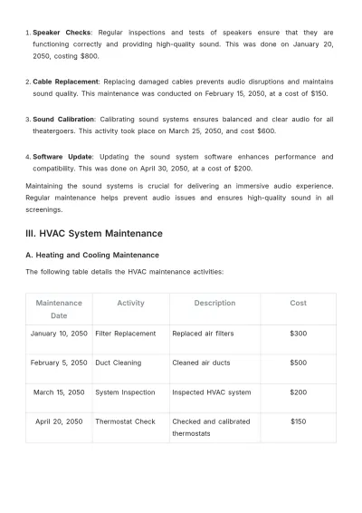 Free Movie Theater Maintenance Report Design Template to Edit Online