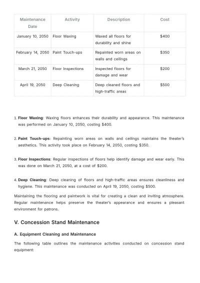 Free Movie Theater Maintenance Report Design Template to Edit Online